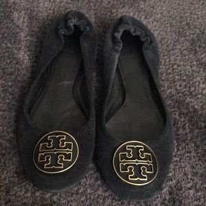 Tory Burch Black Flats with Gold Hardware